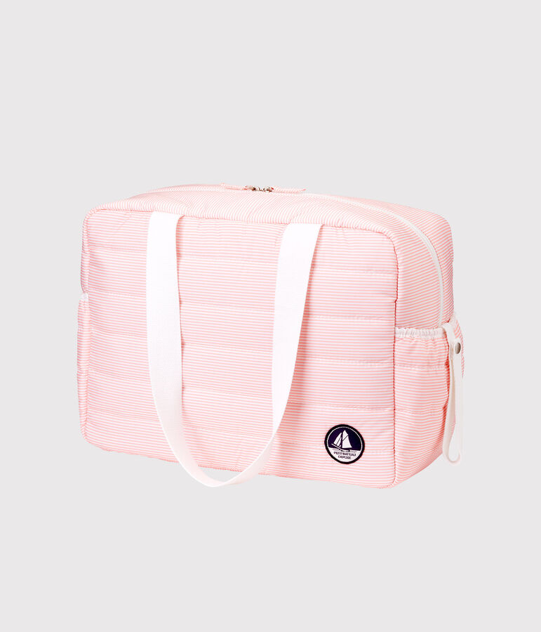 Baby-wickeltasche mit ringelstreifen unisex rosa/weiss