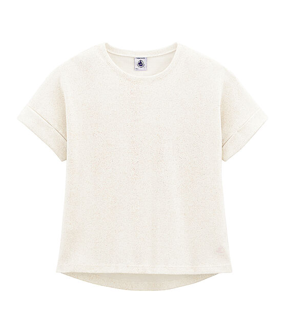 Kurzärmeliges Kinder-T-Shirt Mädchen weiss MARSHMALLOW/rosa COPPER