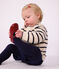 Baby-Cardigan aus Baumwolle mit Streifen naturfarben/blau
