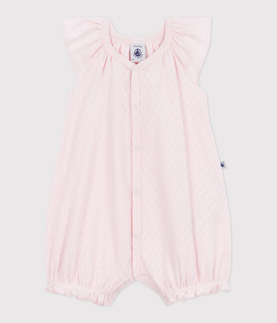 Baby-Kurzoverall aus einfarbiger Baumwolle rosa FLEUR