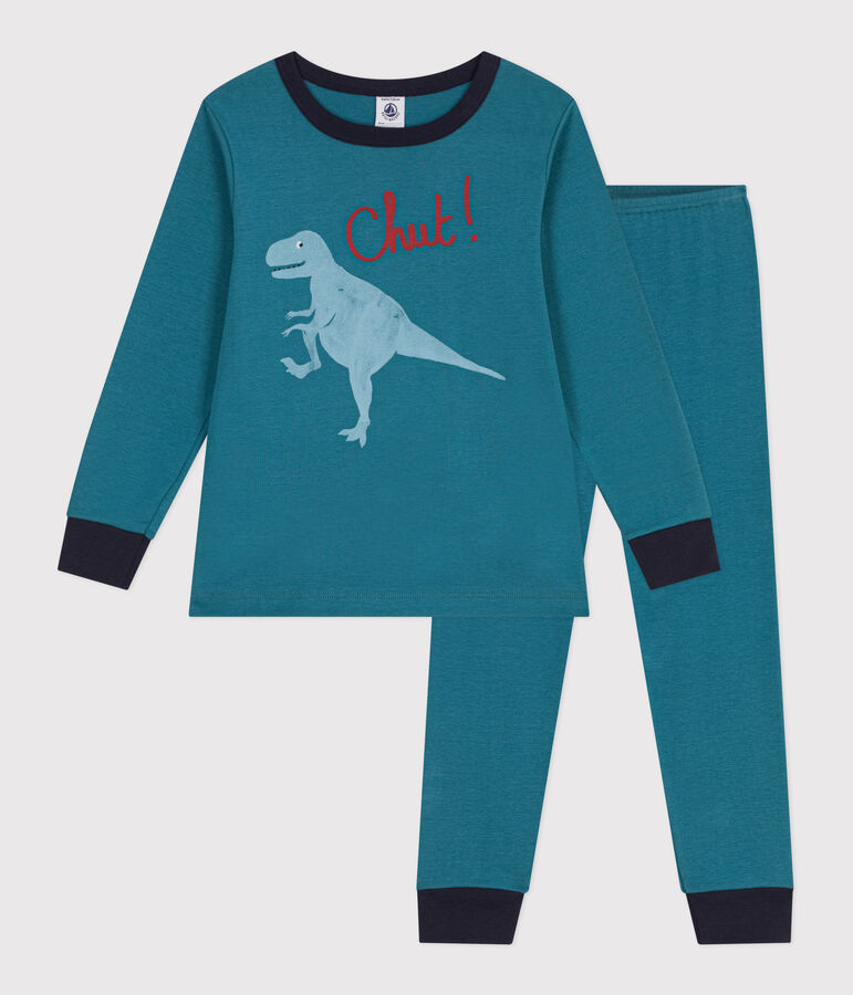 Lang&auml;rmeliger Kinder-Pyjama aus Baumwolle mit Dinos gr&uuml;n