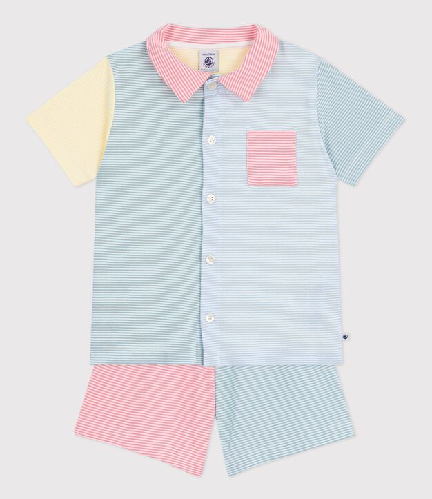 Gekn&ouml;pfter Kinder-Kurzpyjama aus Baumwolle mit Streifen weiss/vielfarbig