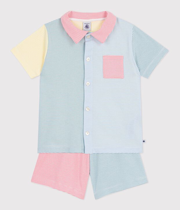 Gekn&ouml;pfter Kinder-Kurzpyjama aus Baumwolle mit Streifen weiss/vielfarbig