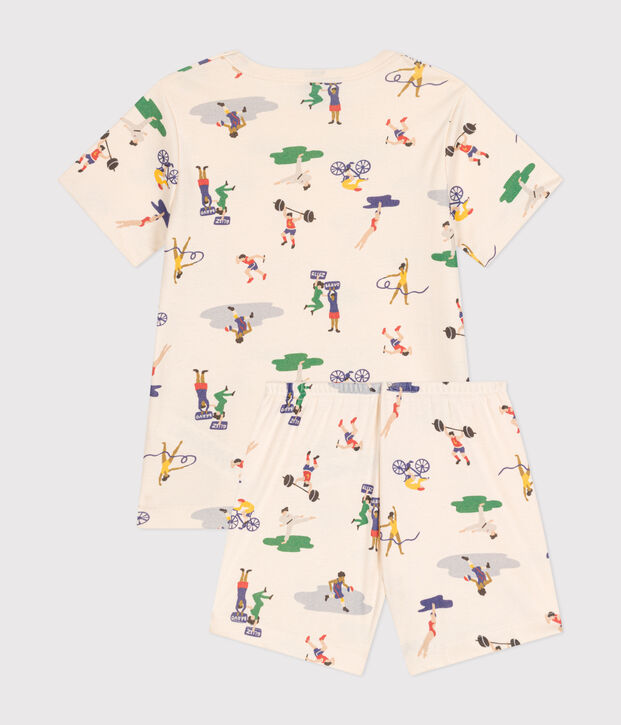 Kurzer Kinderpyjama aus Baumwolle mit verschiedenen Sportmotiven naturfarben/vielfarbig