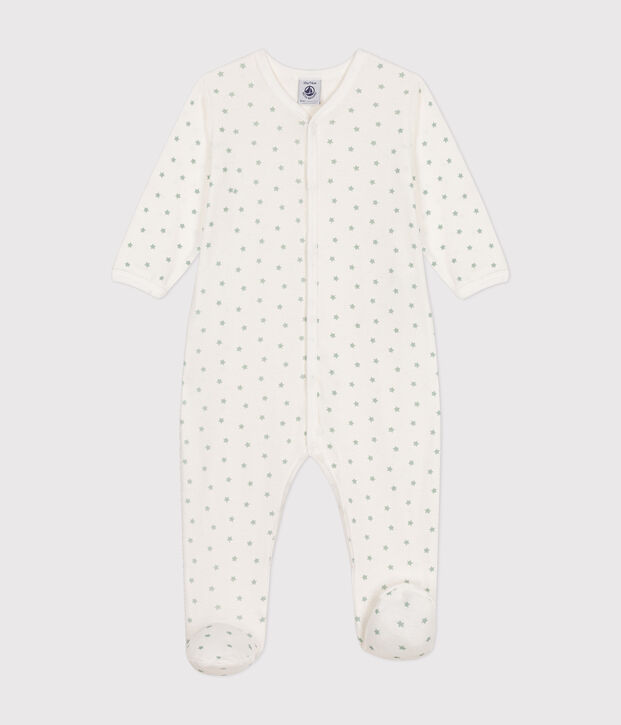Baby-Strampler aus Baumwolle mit kleinem Stern weiss/gr&uuml;n