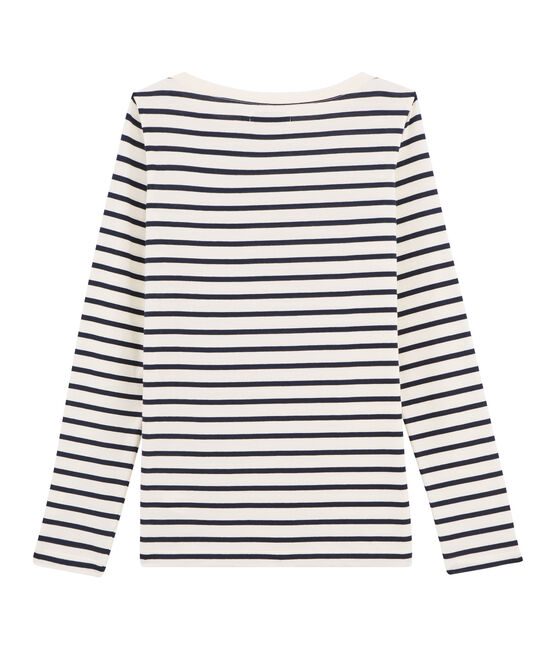 Gestreiftes T-Shirt für Damen beige COQUILLE/blau SMOKING