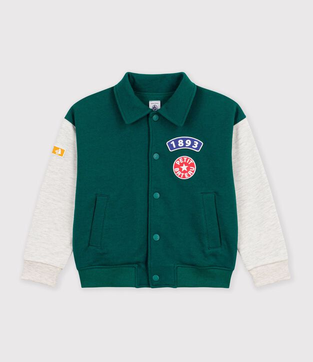 Kinder College-Jacke aus Baumwolle im Colorblock gr&uuml;n/beige