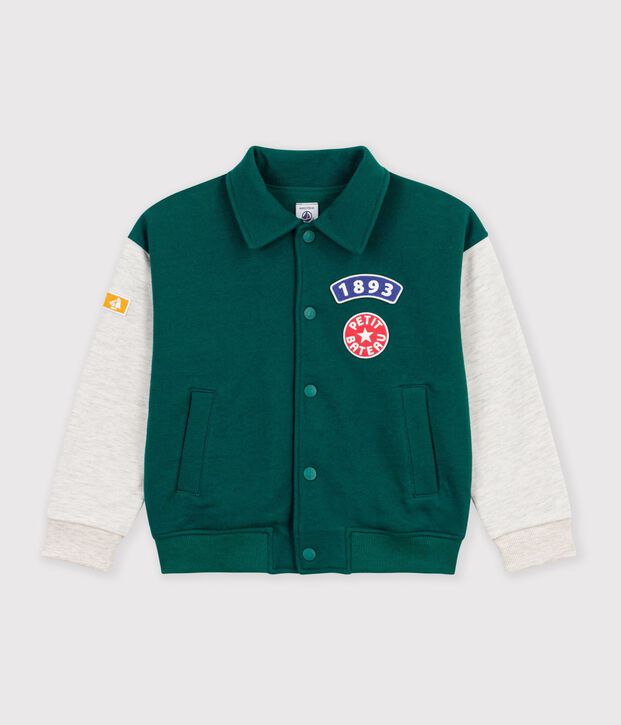 Kinder College-Jacke aus Baumwolle im Colorblock gr&uuml;n/beige