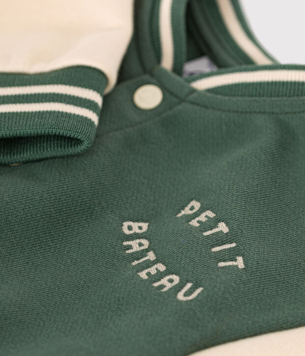 Baby-CollegeJacke aus Molton. gr&uuml;n/naturfarben