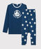 Kinderpyjama aus Rippstrick mit Sternen blau MAJOR/weiss ECUME