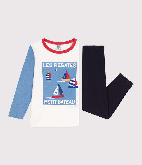 Langärmeliger Kinder-Pyjama aus Baumwolle blau SMOKING/weiss MULTICO