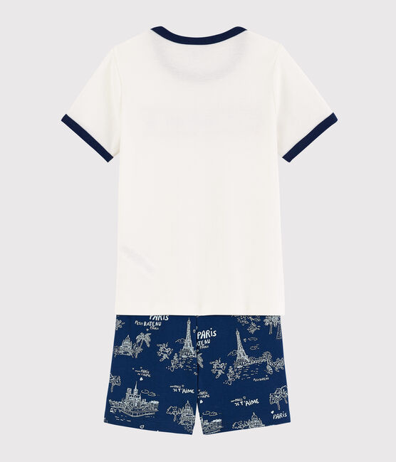 Kinder-Kurzpyjama aus Baumwolle mit Paris-Motiv im Toile-de-Jouy-Stil für Jungen blau MEDIEVAL/weiss MULTICO