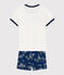 Kinder-Kurzpyjama aus Baumwolle mit Paris-Motiv im Toile-de-Jouy-Stil für Jungen blau MEDIEVAL/weiss MULTICO