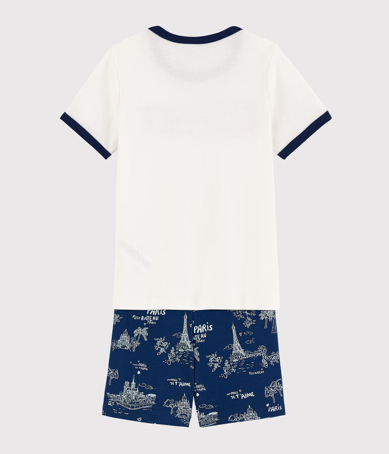 Kinder-Kurzpyjama aus Baumwolle mit Paris-Motiv im Toile-de-Jouy-Stil f&uuml;r Jungen blau MEDIEVAL/weiss MULTICO