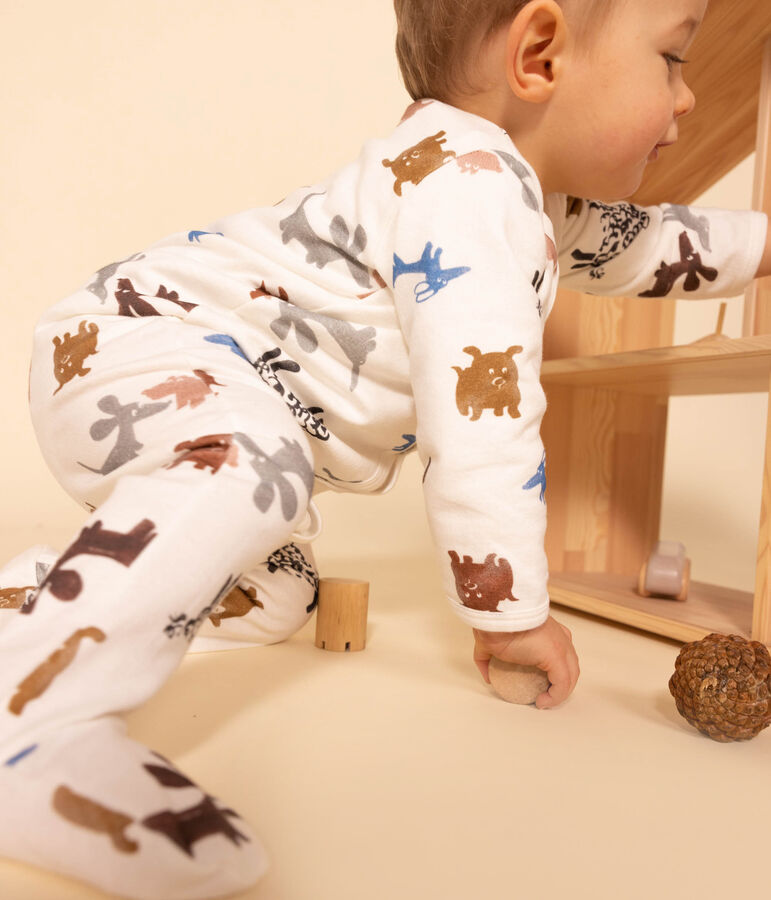 Strampler aus Molton mit Hundemotiv weiss/vielfarbig