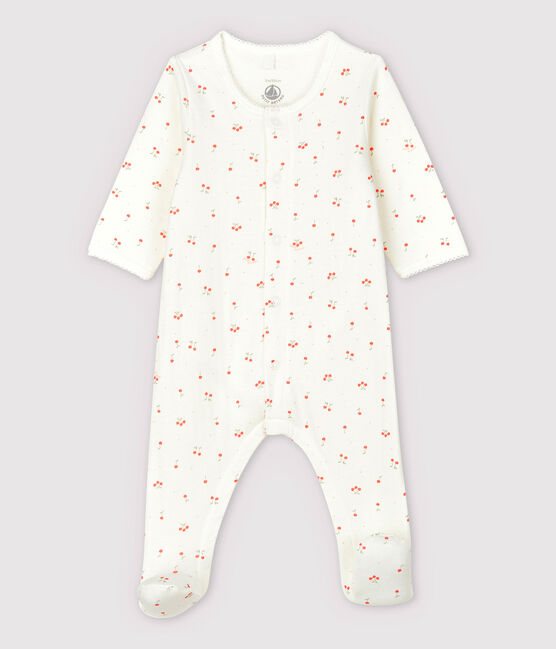 Baby-Bodyjama mit Kirschen-Motiv, aus Doppeljersey aus Bio-Baumwolle weiss MARSHMALLOW/weiss MULTICO
