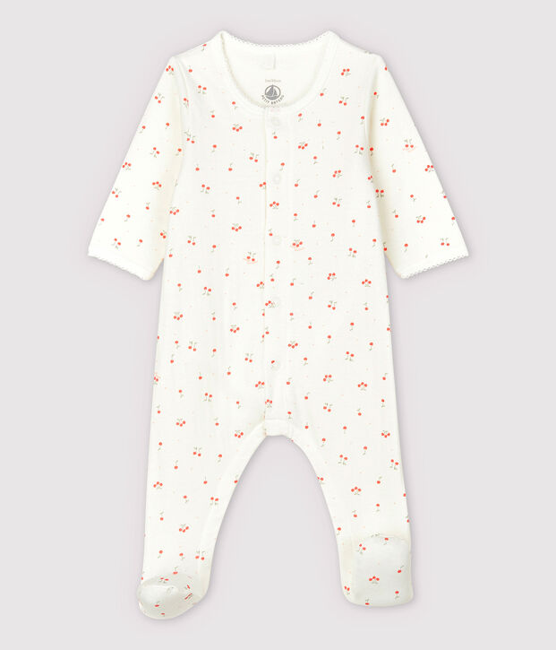 Baby-Bodyjama mit Kirschen-Motiv, aus Doppeljersey aus Bio-Baumwolle weiss/vielfarbig