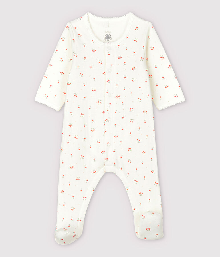 Baby-Bodyjama mit Kirschen-Motiv, aus Doppeljersey aus Bio-Baumwolle weiss/vielfarbig