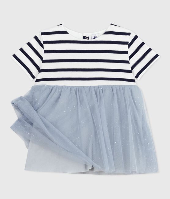 Kurzärmeliges Baby-Kleid aus zwei Stoffen CO2/ MULTICO