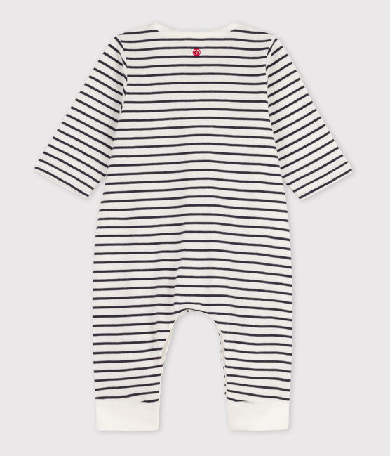 Gestreifter Baby-Langoverall aus Bio-Baumwolle weiss MARSHMALLOW/blau SMOKING