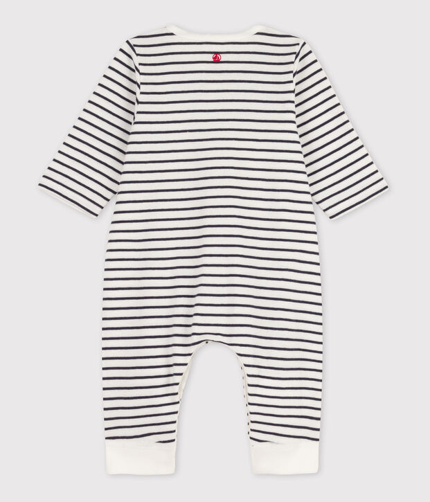 Gestreifter Baby-Langoverall aus Bio-Baumwolle weiss/blau