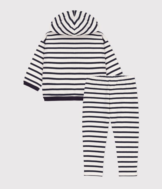 Baby-Set aus verdicktem Jersey mit Streifenmuster weiss MARSHMALLOW/blau SMOKING