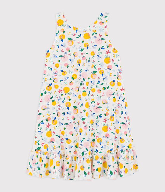Ärmelloses Kinderkleid aus Baumwolle für Mädchen weiss MARSHMALLOW/weiss MULTICO