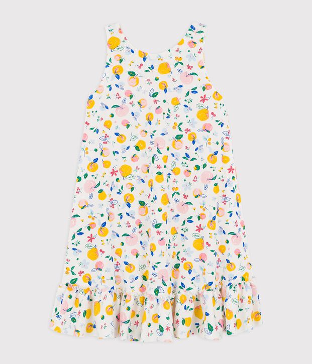 &Auml;rmelloses Kinderkleid aus Baumwolle f&uuml;r M&auml;dchen weiss/vielfarbig