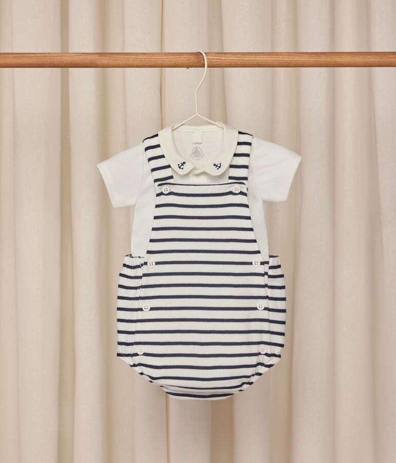 2-teiliges Baby-Set aus Baumwolle mit Streifen und Stickereien weiss/blau