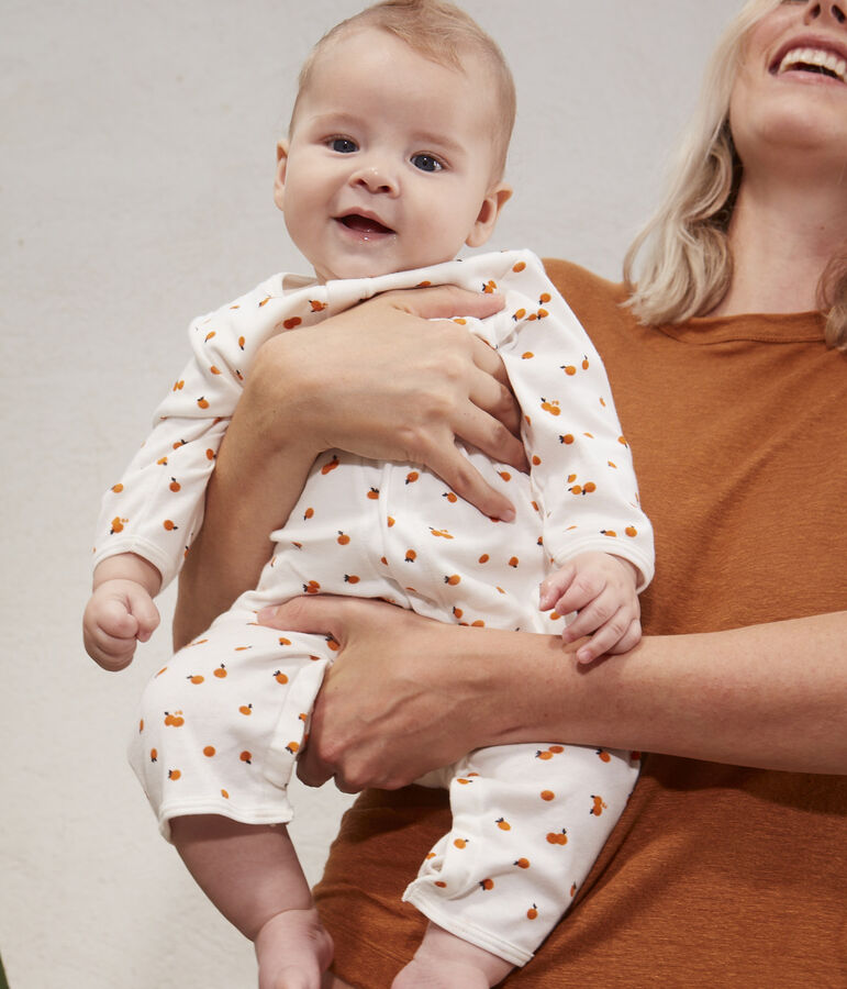 Baby-Bodyjama aus Baumwolle weiss/ORANGE