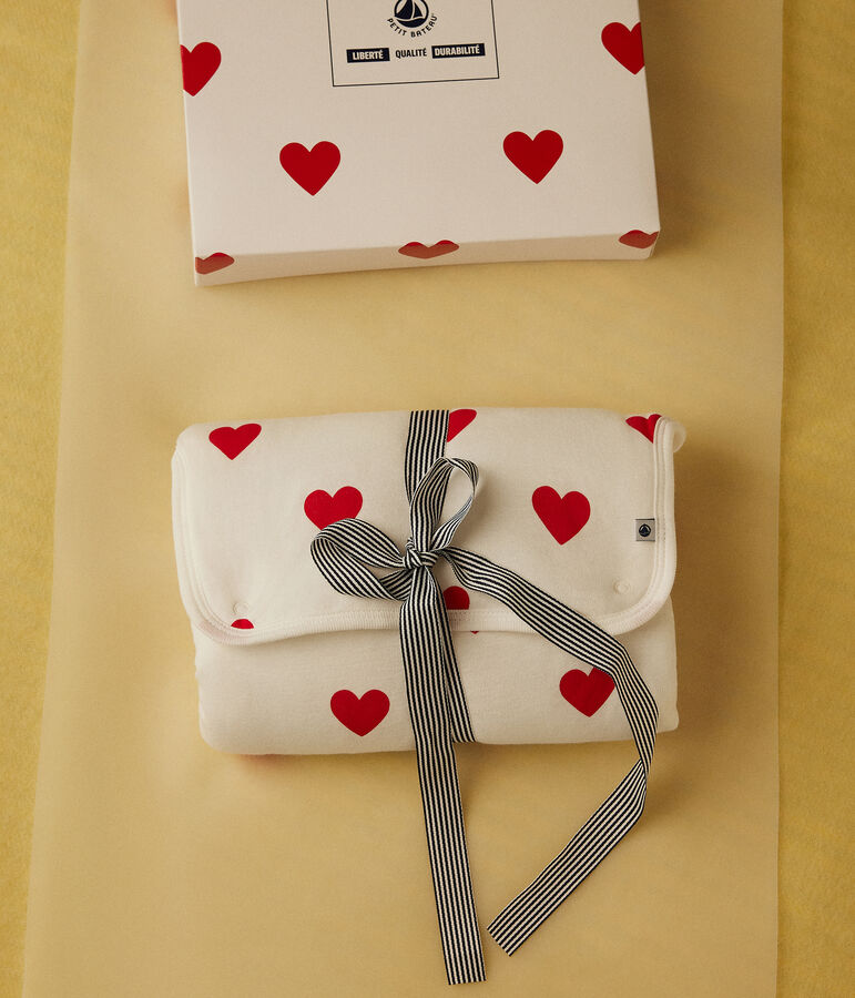 Wickelunterlage aus Baumwolle f&uuml;r Babys weiss MARSHMALLOW/rot TERKUIT