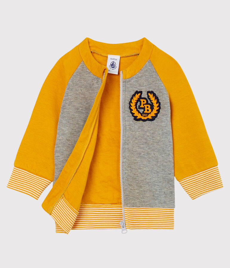 Baby-Cardigan aus Doppeljersey mit Rei&szlig;verschluss f&uuml;r Jungen grau/gelb
