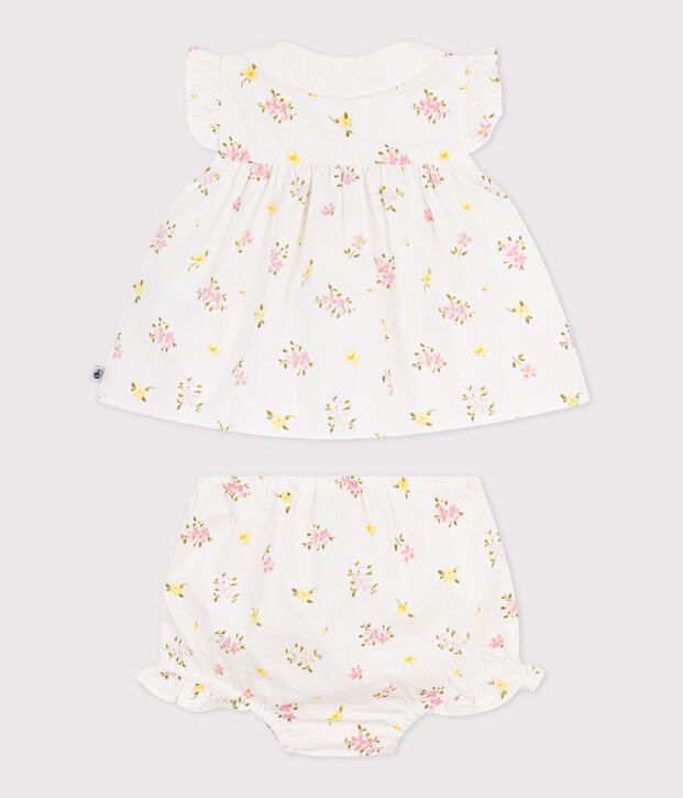 2-teiliges Baby-Set aus Baumwolle, Bluse und Bloomer mit Blumenmuster weiss/vielfarbig