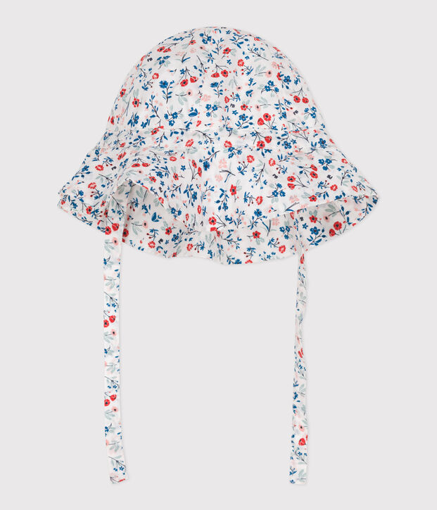 Baby-Sonnenhut aus Popeline mit Blumenmuster f&uuml;r M&auml;dchen weiss/vielfarbig