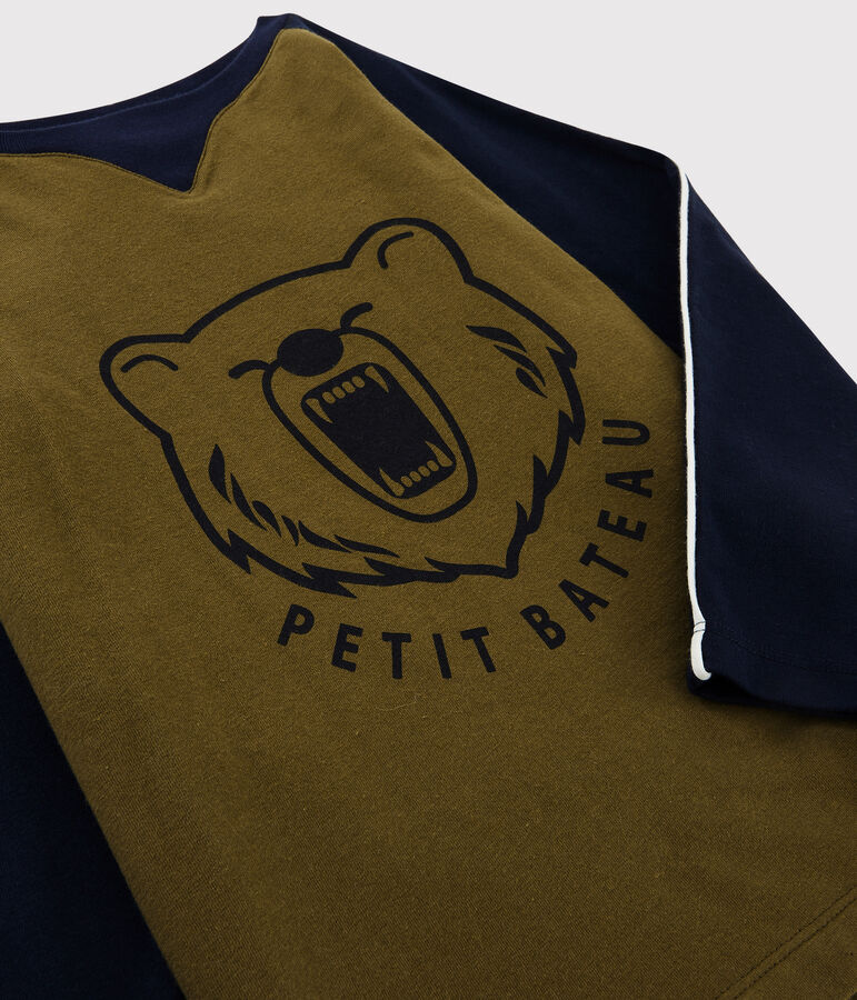 Kinder-T-Shirt mit Siebdruck f&uuml;r Jungen gr&uuml;n MILITARY/blau SMOKING