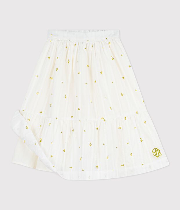 Langer Kinder-Rock aus Baumwolle mit Blumenmuster weiss/gr&uuml;n