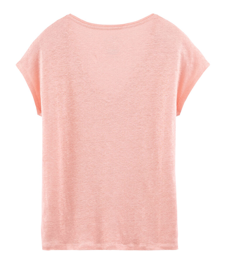 Kurz&auml;rmeliges einfarbiges schillerndes leinen-t-shirt damen rosa ROSAKO/rosa COPPER