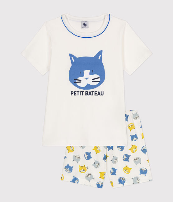 Kurzer Kinderpyjama aus Baumwolle weiss MARSHMALLOW/weiss MULTICO