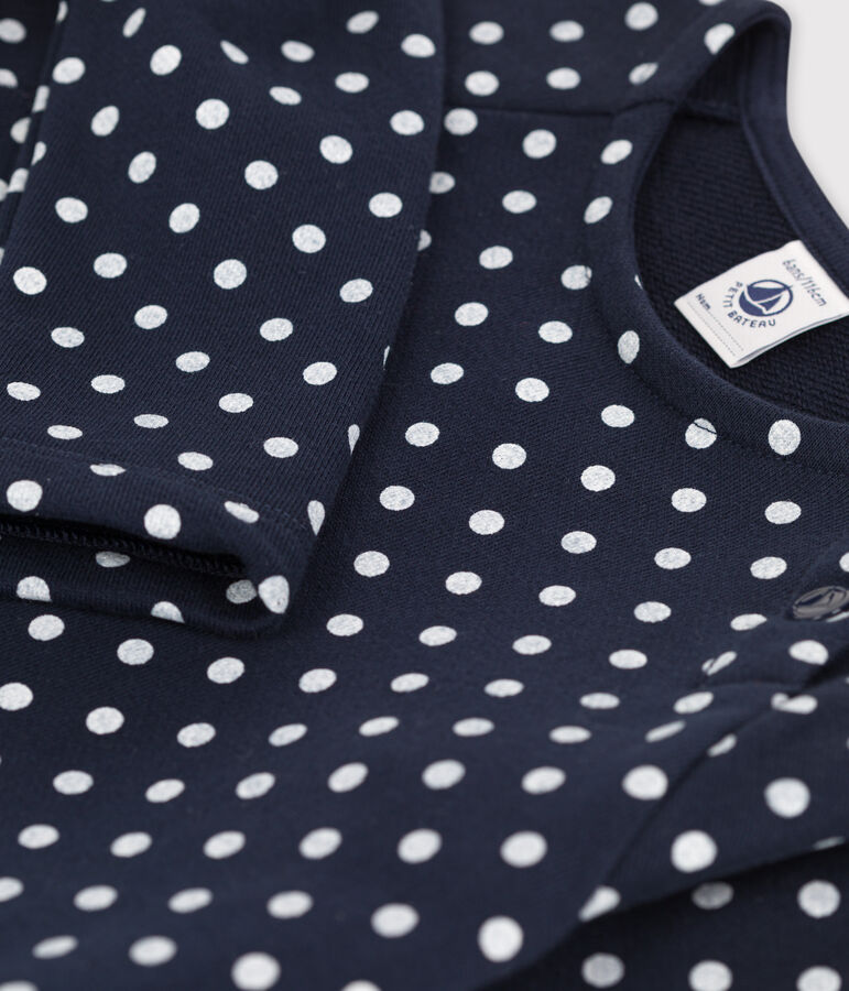 Kinderkleid aus Molton und mit P&uuml;nktchen f&uuml;r M&auml;dchen blau/naturfarben