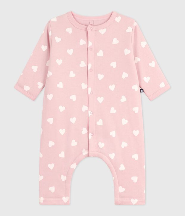 Wattierter Baby-Overall aus Baumwolle mit Herzmotiv rosa/naturfarben