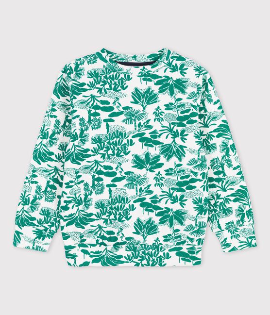 Sweatshirt aus Molton für Jungen weiss MARSHMALLOW/grün GAZON