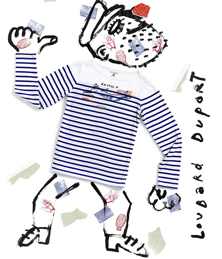 T-Shirt mit Marinestreifen f&uuml;r Damen Serge Bloch weiss/blau