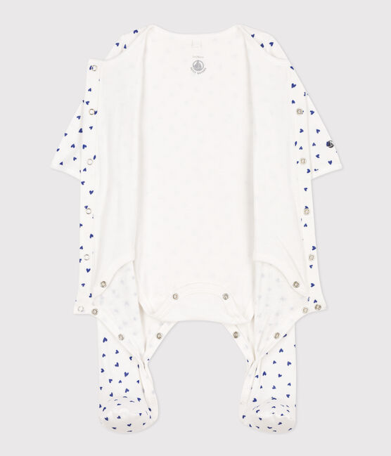 Baby-Bodyjama aus Doppeljersey mit Herzmotiv weiss MARSHMALLOW/ NEWBLEU