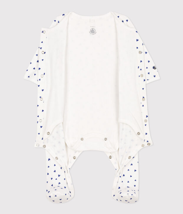 Baby-Bodyjama aus Doppeljersey mit Herzmotiv weiss/blau