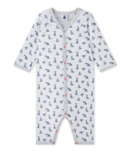 Baby-Jungen-Strampler ohne Fuß aus gedoppeltem Jersey weiss ECUME/weiss MULTICO