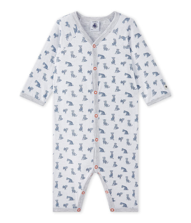 Baby-Jungen-Strampler ohne Fu&szlig; aus gedoppeltem Jersey weiss/vielfarbig