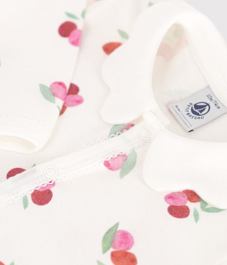 Strampler ohne F&uuml;&szlig;chen aus Baumwolle Kragen in Bl&uuml;tenform mit Fruchtmotiv weiss MARSHMALLOW/weiss MULTICO