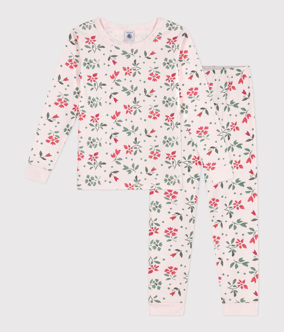 Eng anliegender Kinder-Pyjama aus Baumwolle mit Blumenmuster  rosa FLEUR/weiss MULTICO