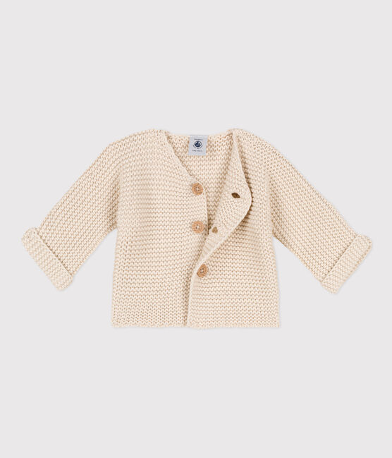 Baby-Cardigan kraus rechts gestrickt aus Baumwolle naturfarben AVALANCHE