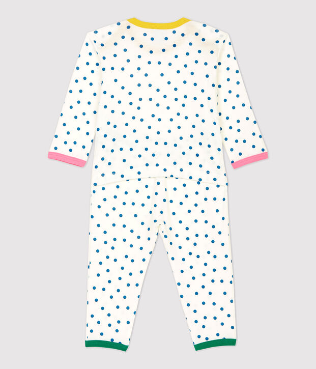 Baby-Strampler aus Baumwolle ohne Druckkn&ouml;pfe mit Punktmuster weiss/blau